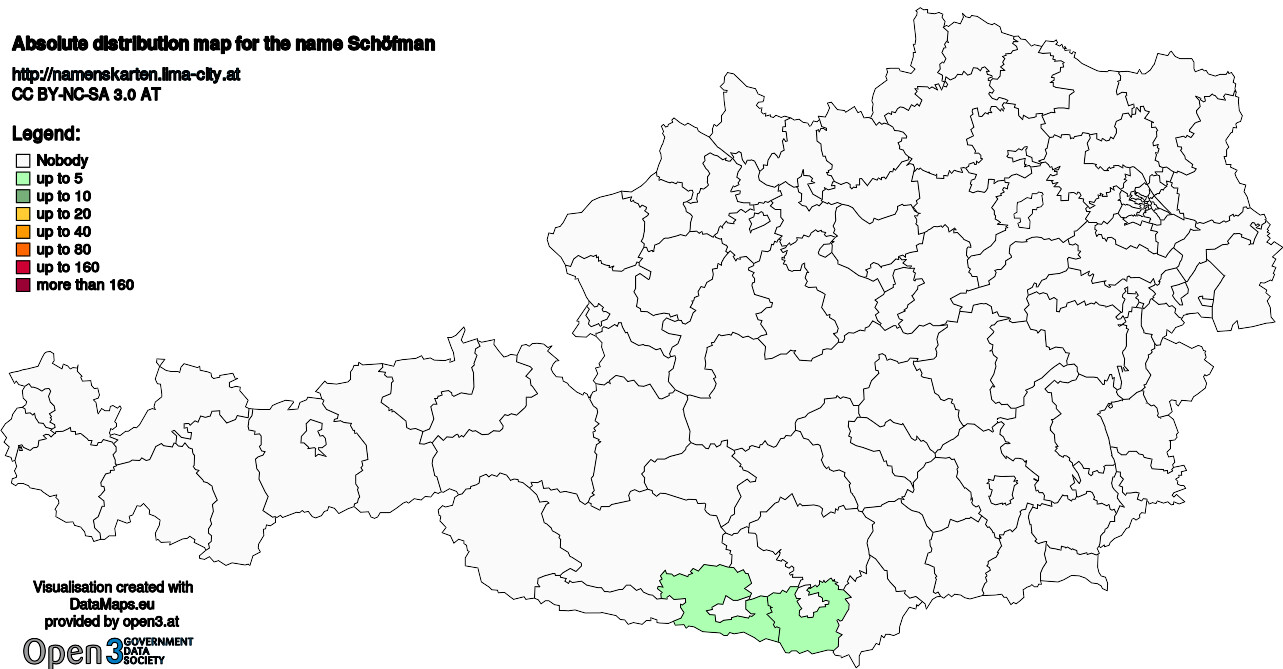 Absolute Distribution maps for surname Schöfman