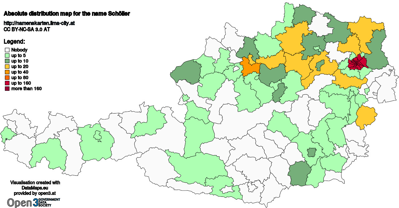 Absolute Distribution maps for surname Schöller