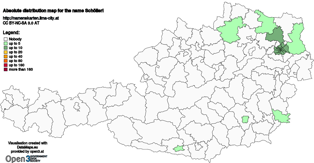 Absolute Distribution maps for surname Schöllerl