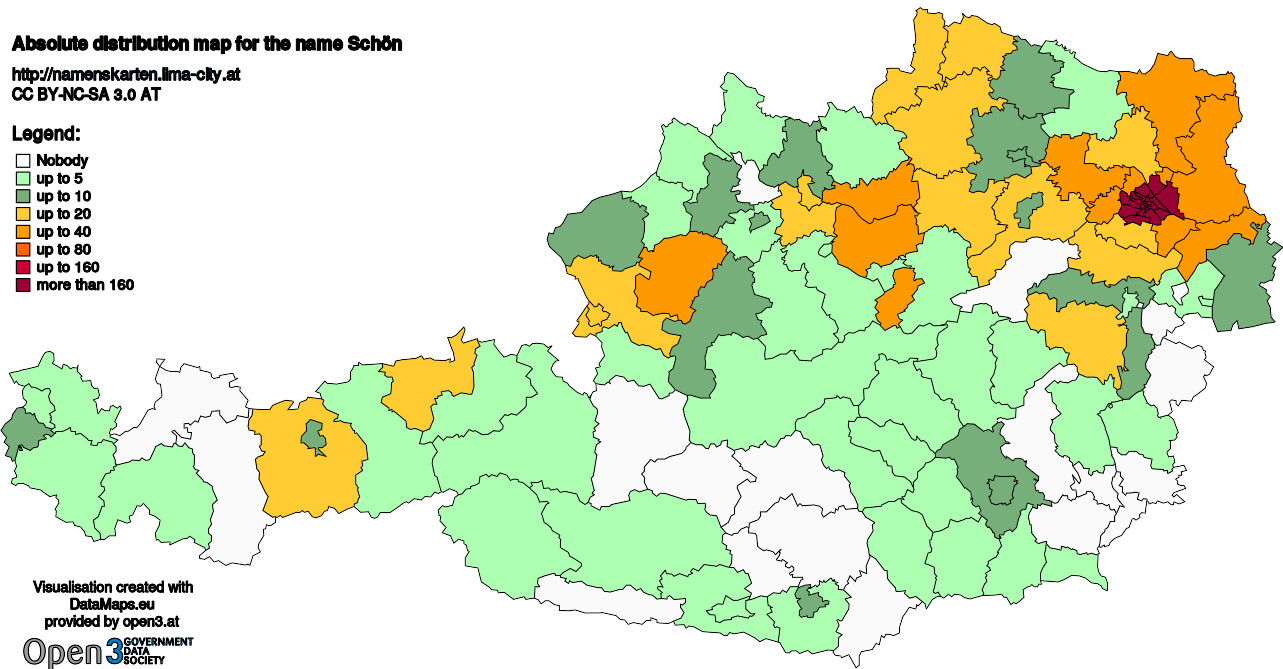 Absolute Distribution maps for surname Schön