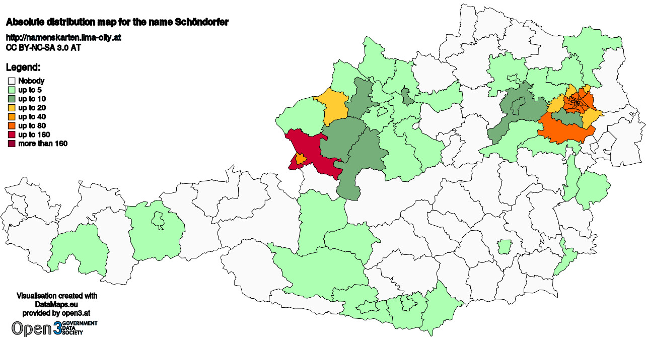 Absolute Distribution maps for surname Schöndorfer