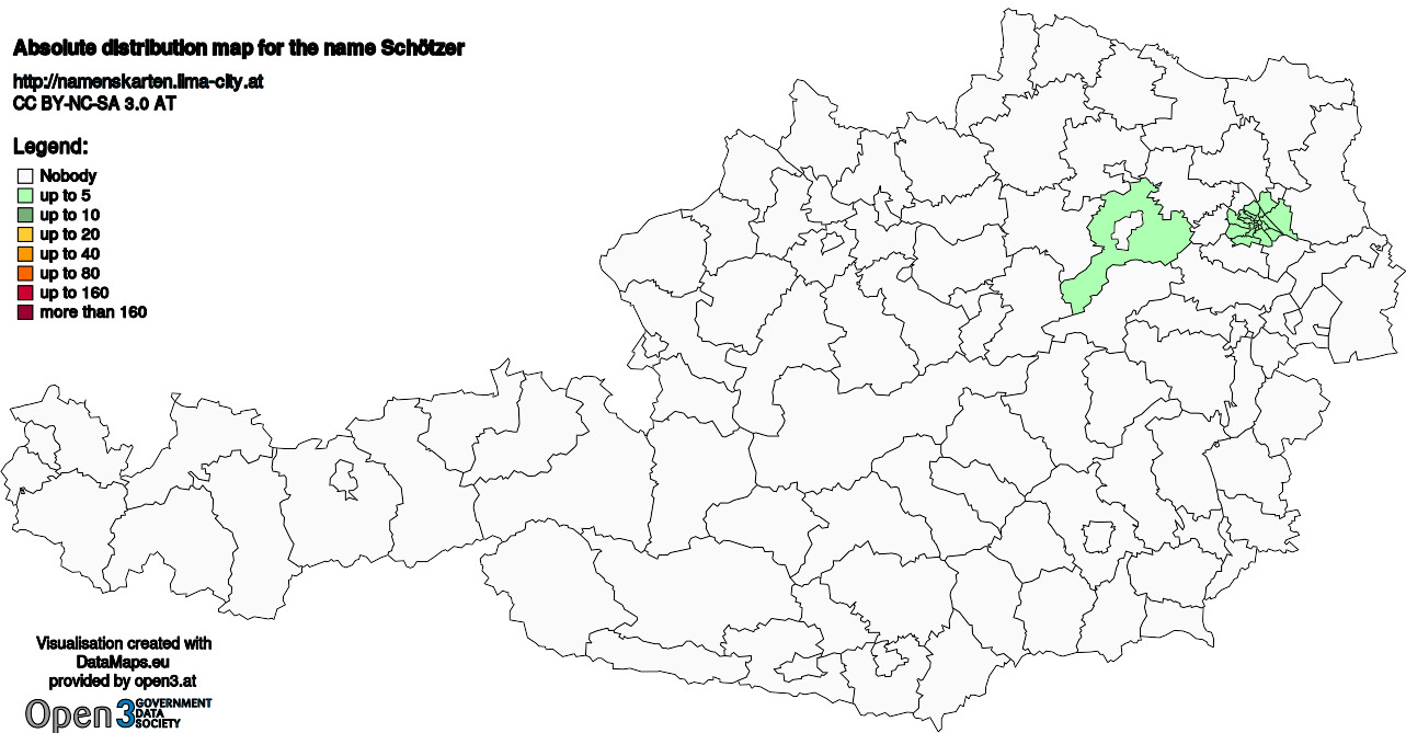 Absolute Distribution maps for surname Schötzer