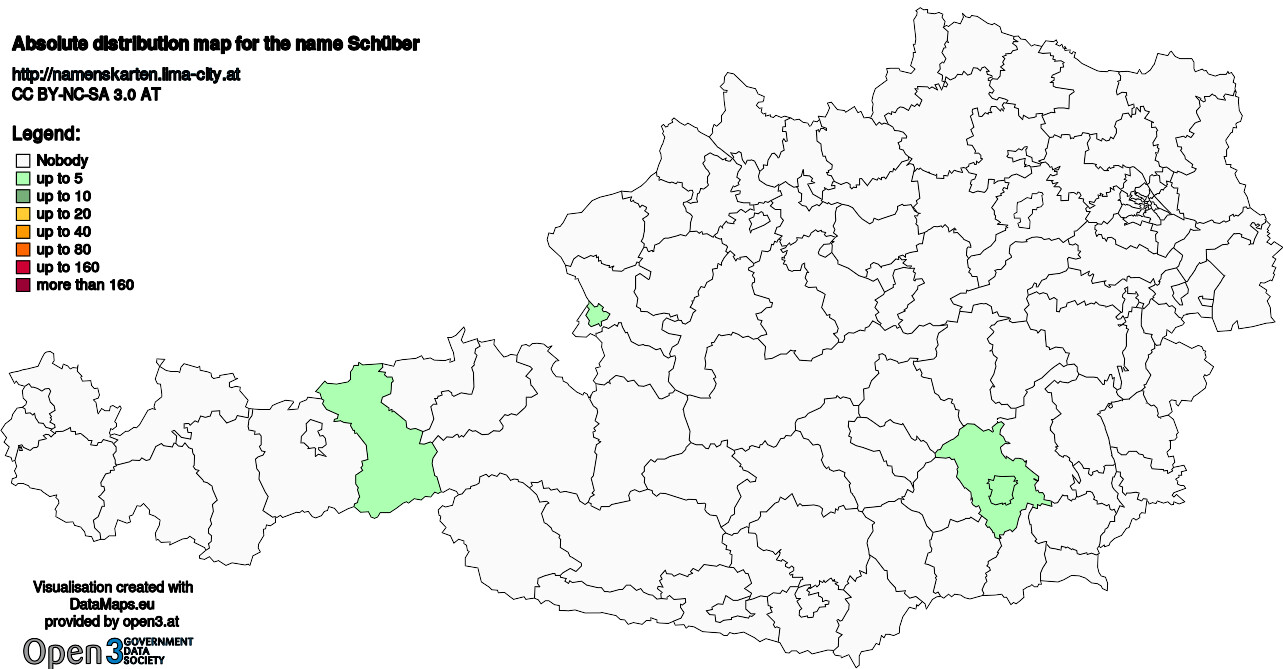 Absolute Distribution maps for surname Schüber