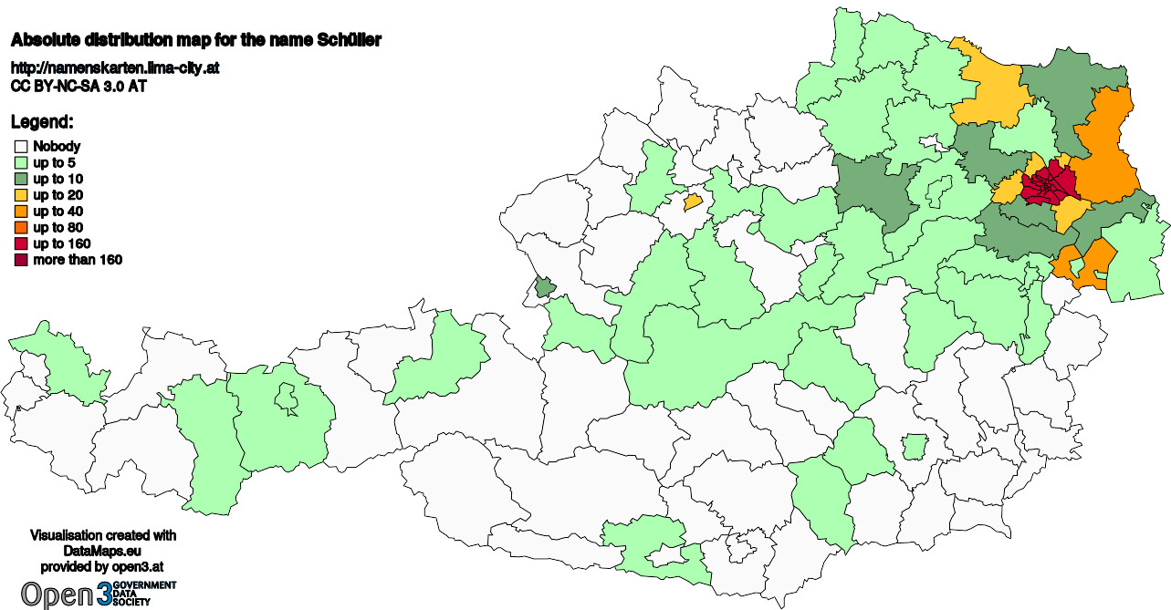 Absolute Distribution maps for surname Schüller