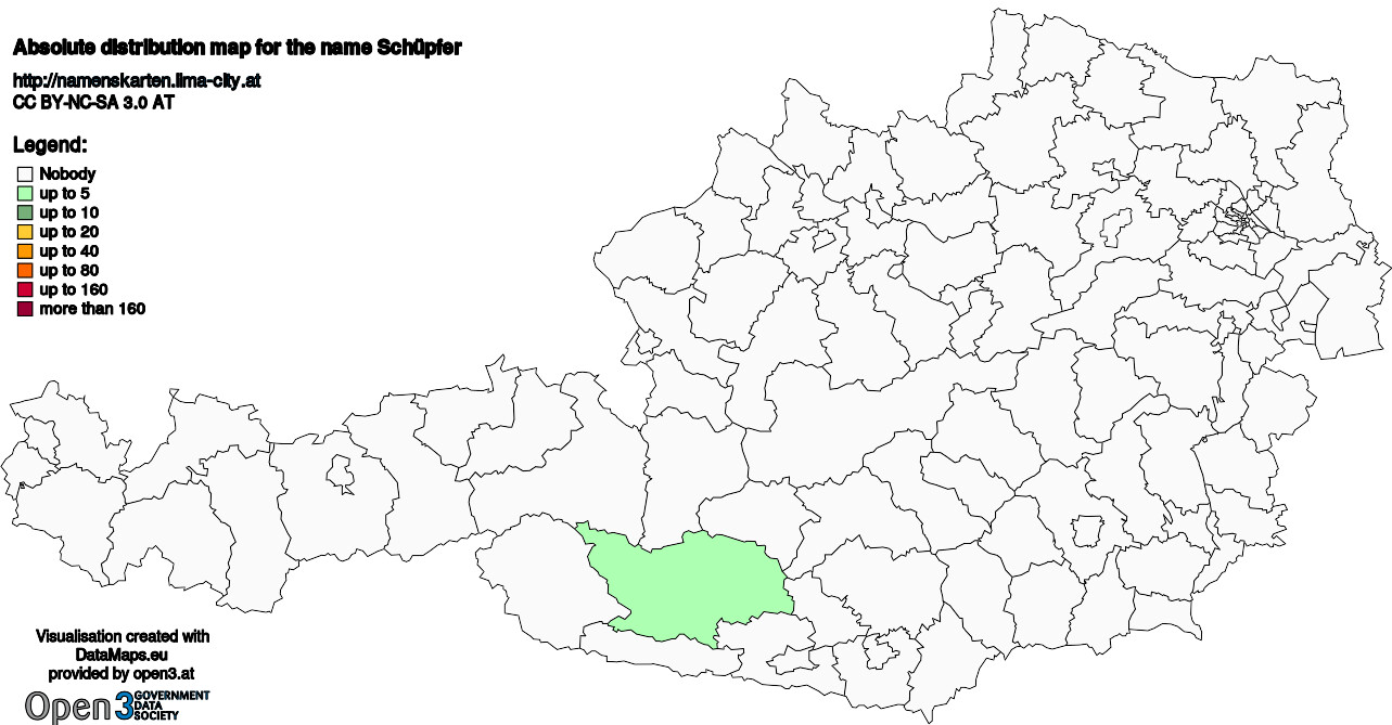 Absolute Distribution maps for surname Schüpfer