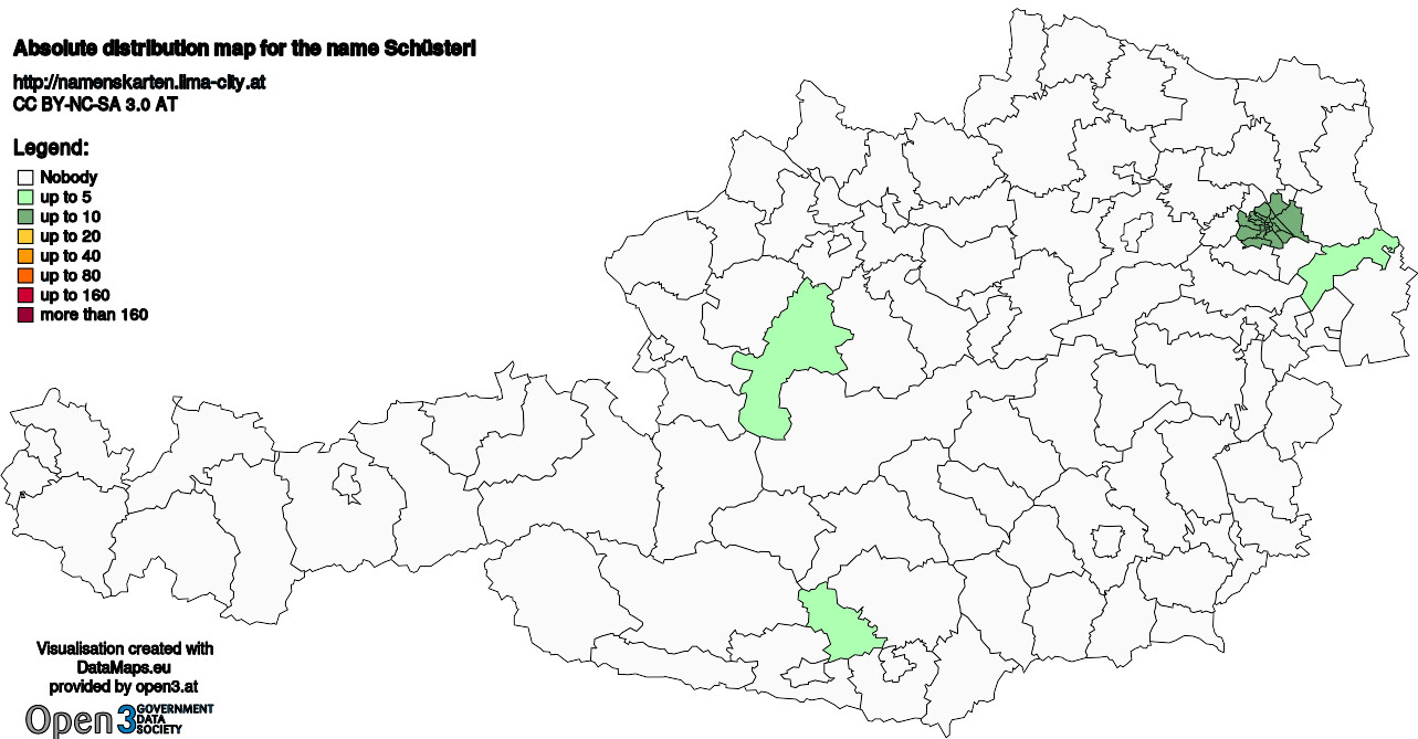 Absolute Distribution maps for surname Schüsterl