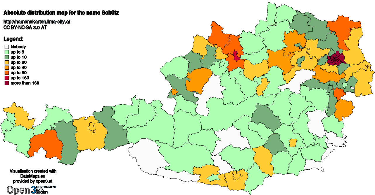 Absolute Distribution maps for surname Schütz
