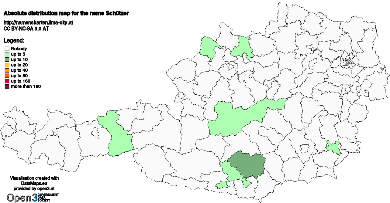 Absolute Distribution maps for surname Schützer