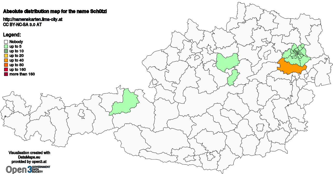Absolute Distribution maps for surname Schützl