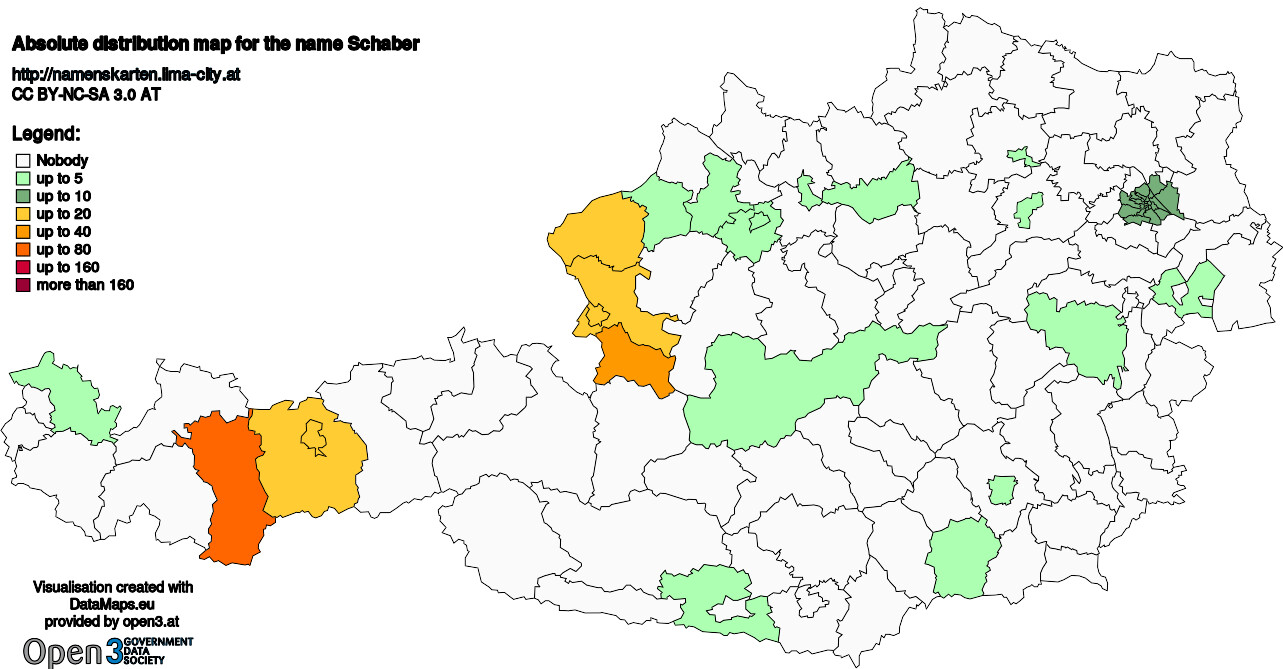 Absolute Distribution maps for surname Schaber