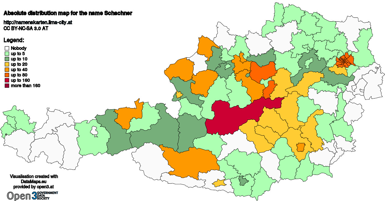 Absolute Distribution maps for surname Schachner