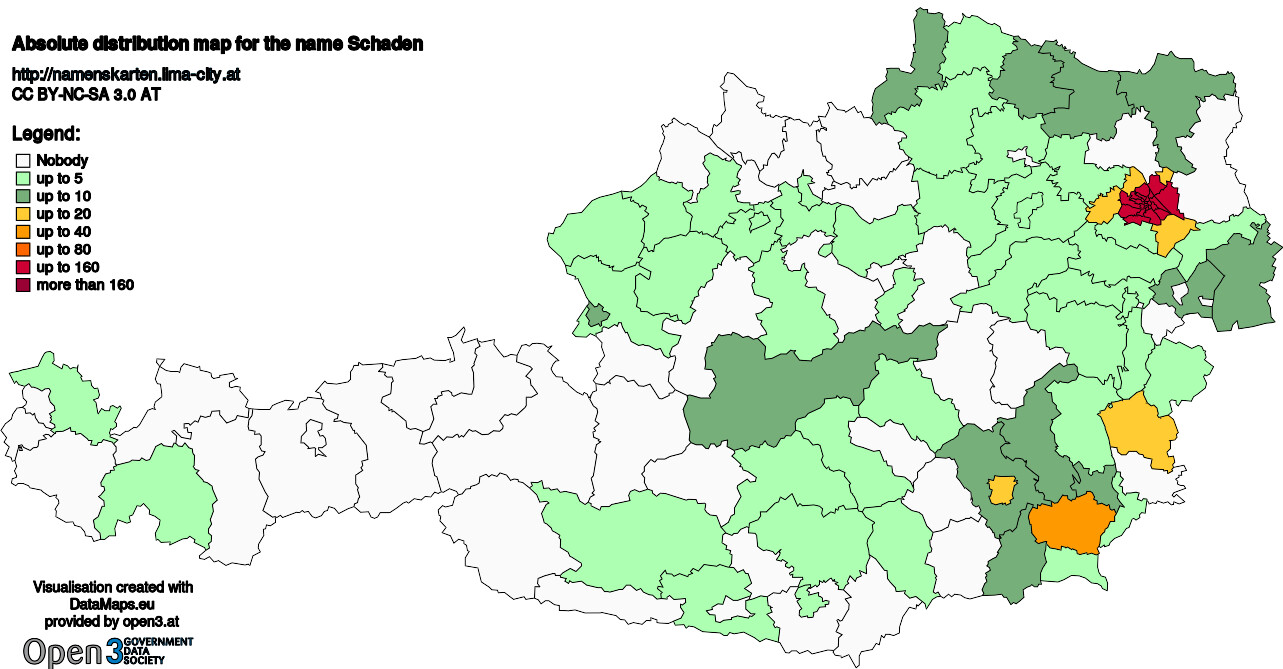 Absolute Distribution maps for surname Schaden