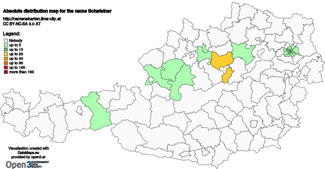 Absolute Distribution maps for surname Schafelner