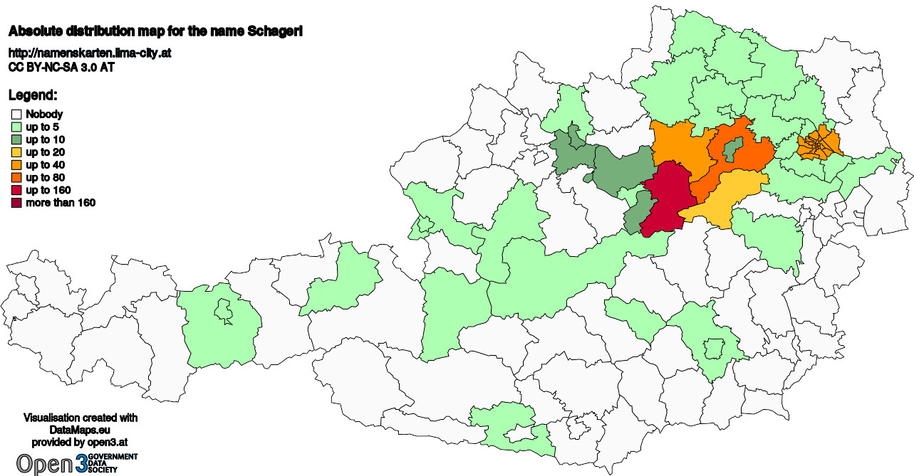 Absolute Distribution maps for surname Schagerl