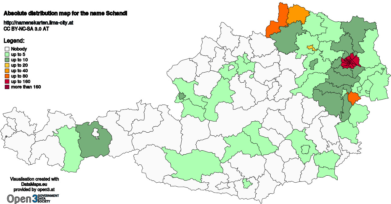 Absolute Distribution maps for surname Schandl