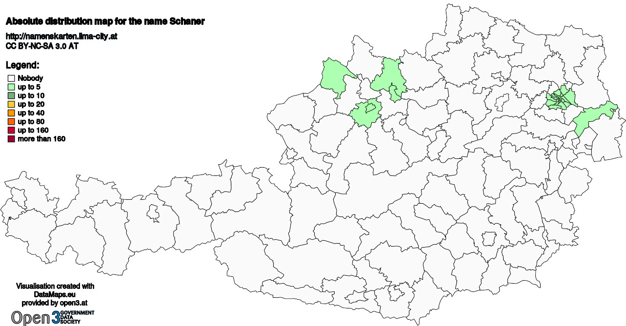 Absolute Distribution maps for surname Schaner