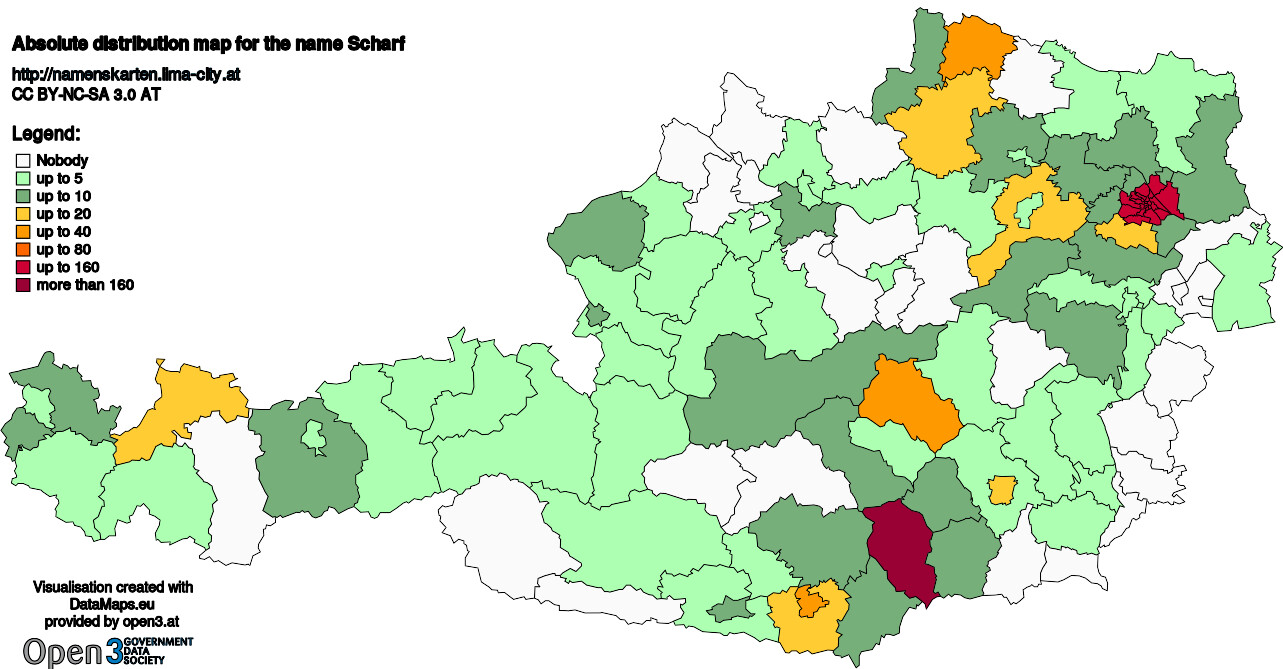 Absolute Distribution maps for surname Scharf