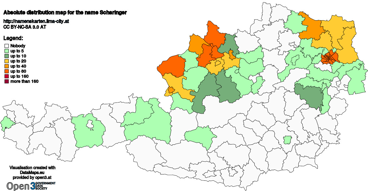 Absolute Distribution maps for surname Scharinger