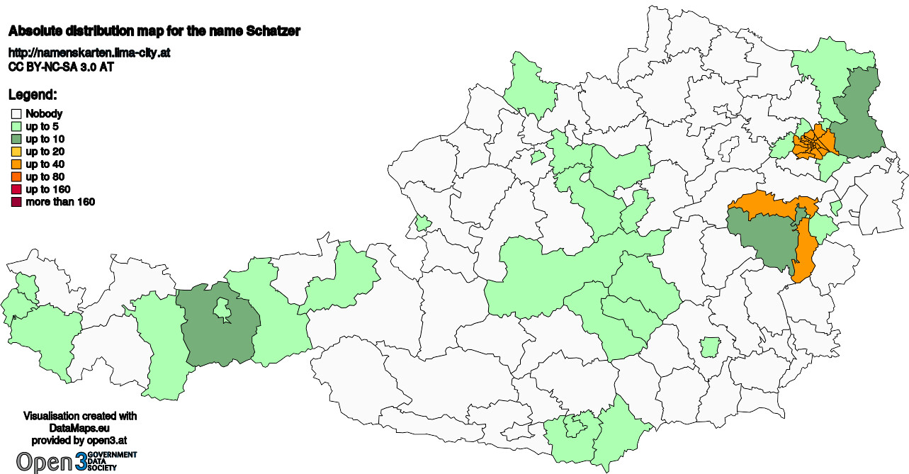 Absolute Distribution maps for surname Schatzer