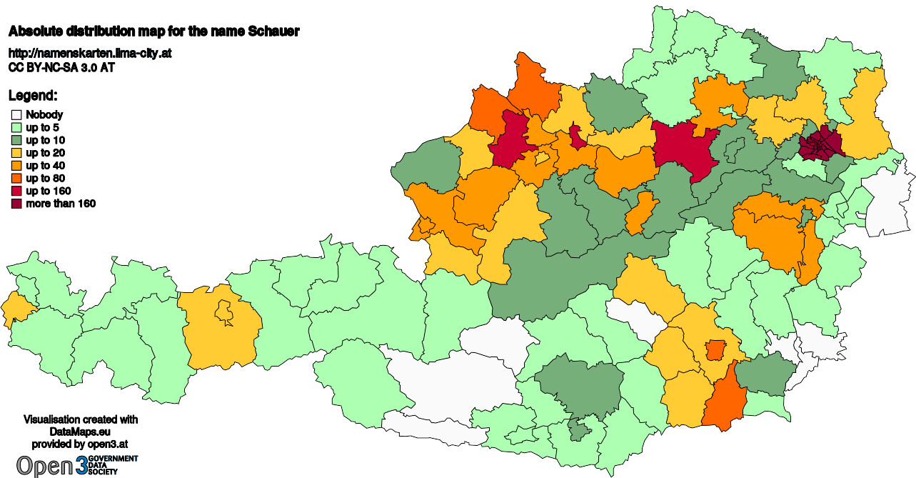 Absolute Distribution maps for surname Schauer