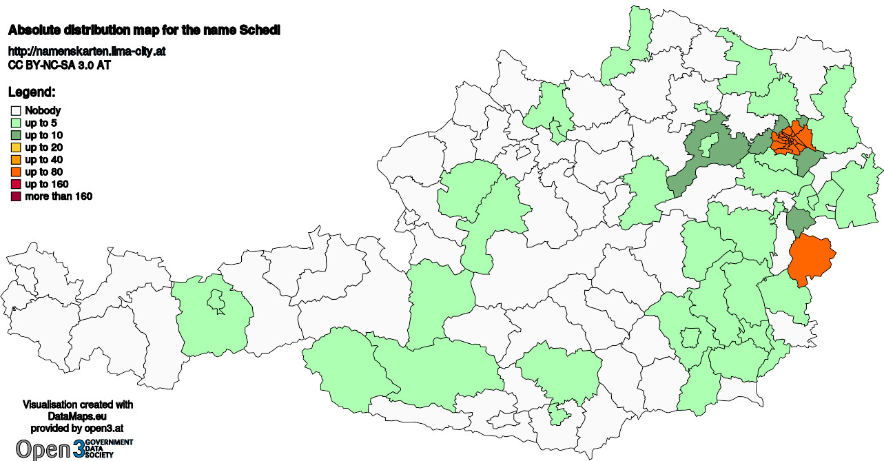 Absolute Distribution maps for surname Schedl