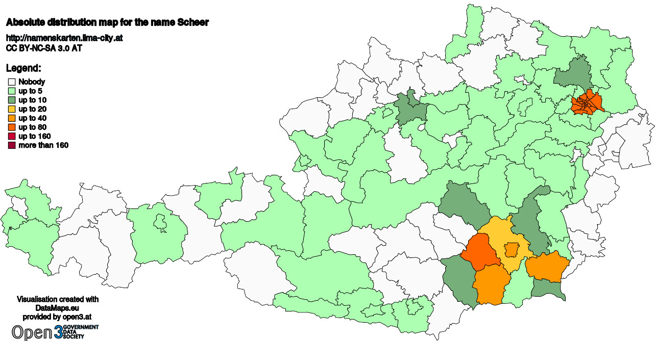 Absolute Distribution maps for surname Scheer