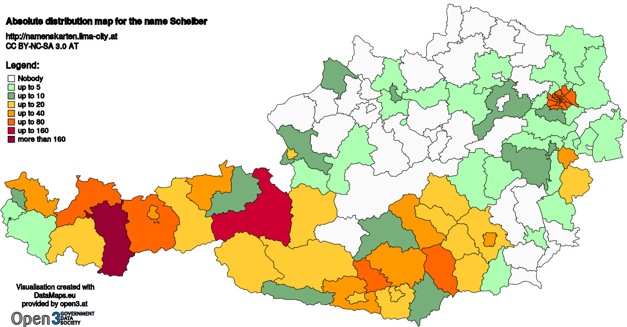 Absolute Distribution maps for surname Scheiber