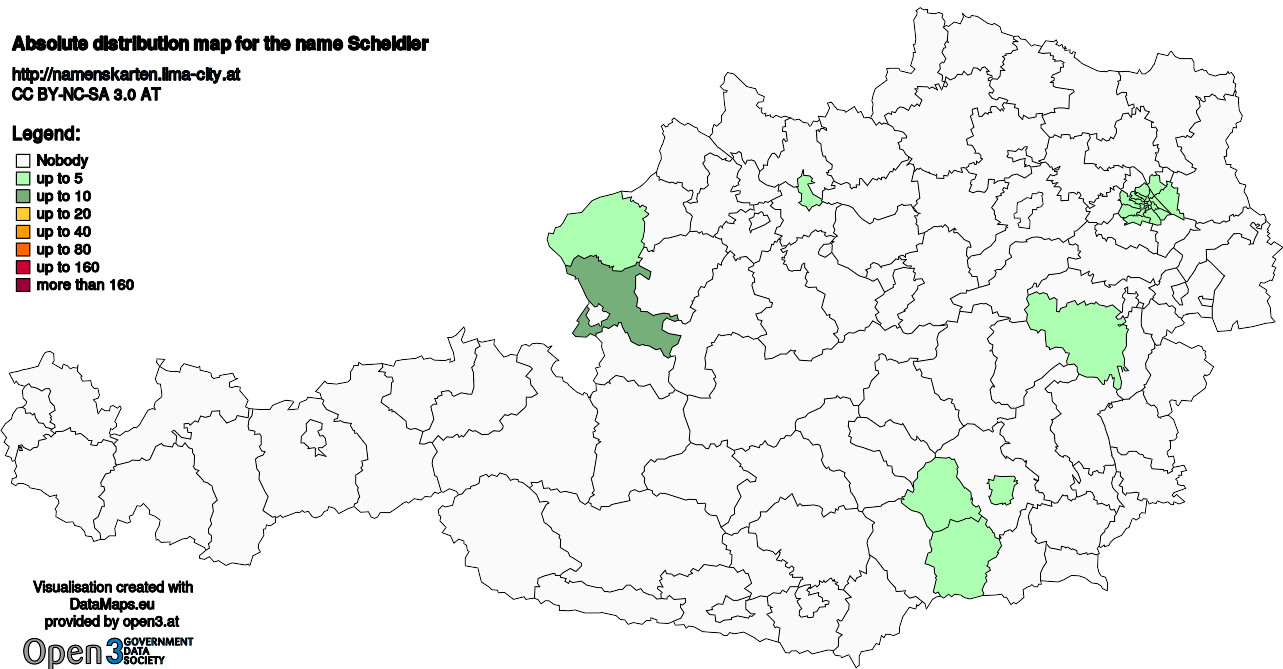 Absolute Distribution maps for surname Scheidler