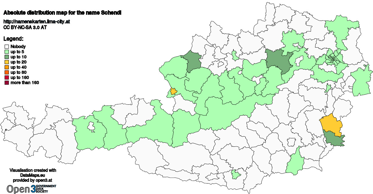 Absolute Distribution maps for surname Schendl