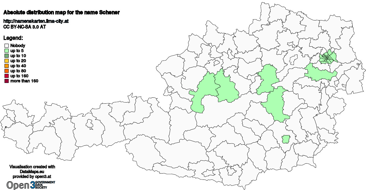 Absolute Distribution maps for surname Schener