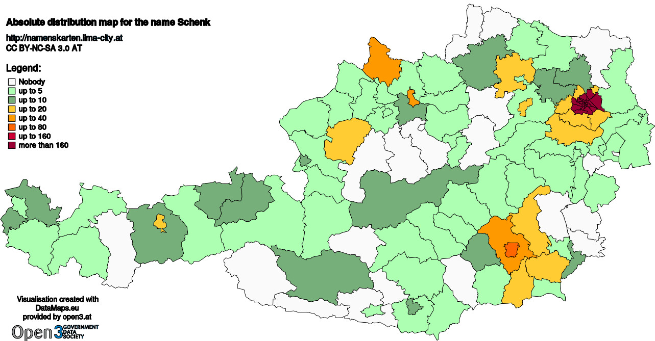 Absolute Distribution maps for surname Schenk