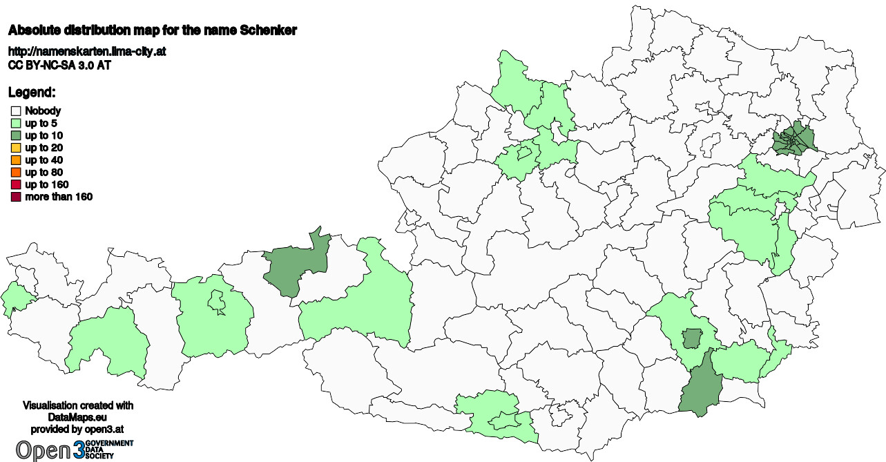 Absolute Distribution maps for surname Schenker