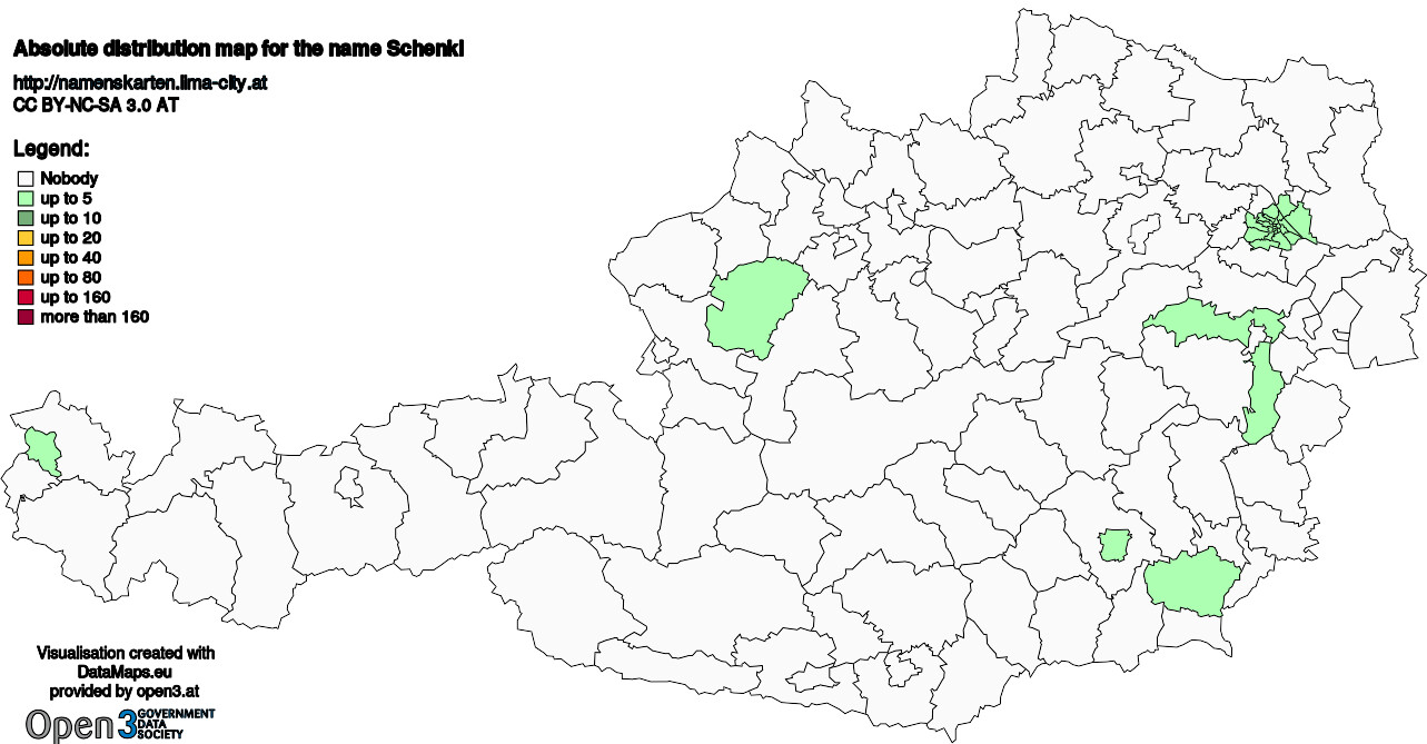 Absolute Distribution maps for surname Schenkl