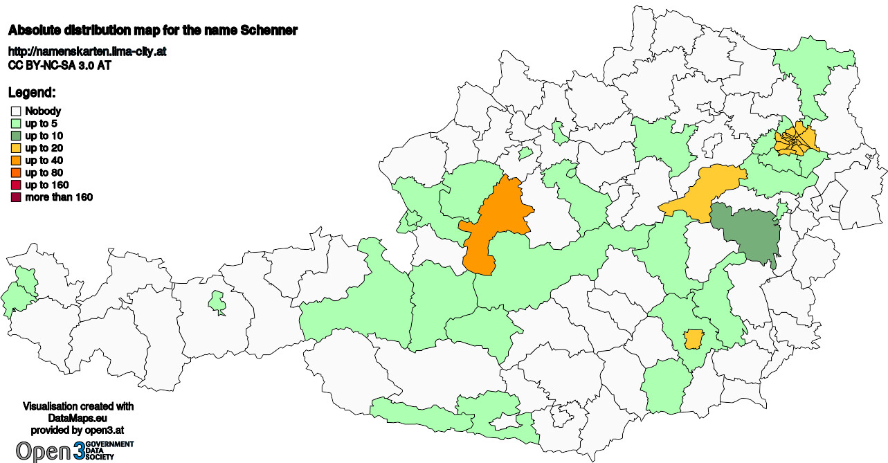 Absolute Distribution maps for surname Schenner