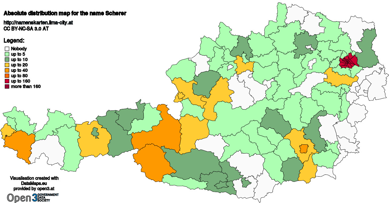 Absolute Distribution maps for surname Scherer