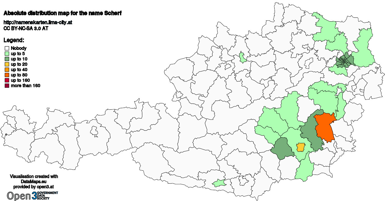 Absolute Distribution maps for surname Scherf