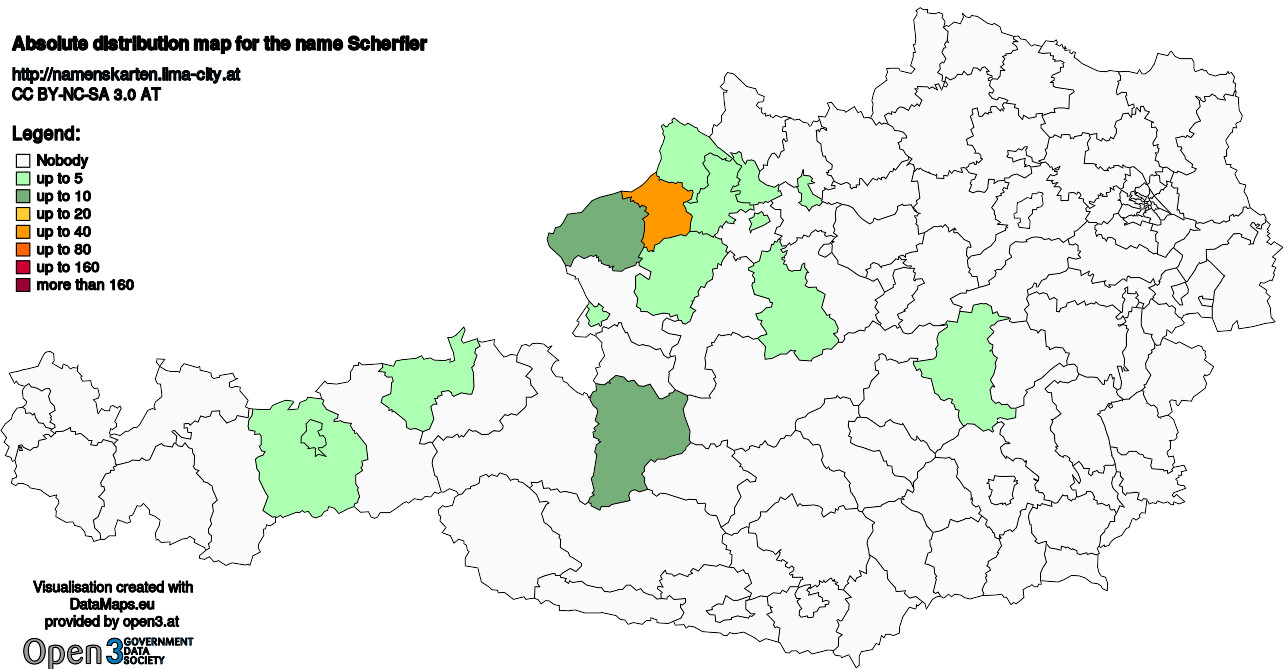 Absolute Distribution maps for surname Scherfler