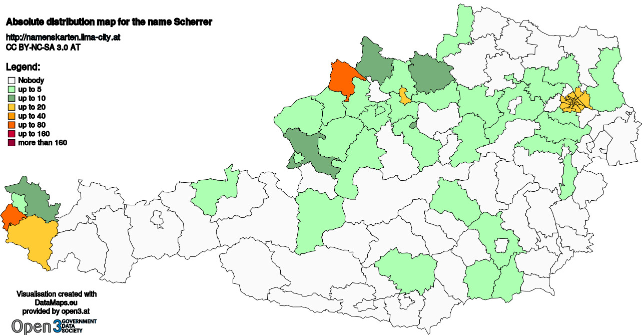 Absolute Distribution maps for surname Scherrer