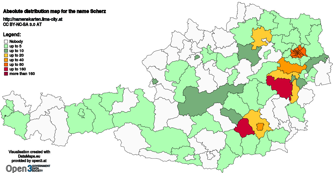 Absolute Distribution maps for surname Scherz