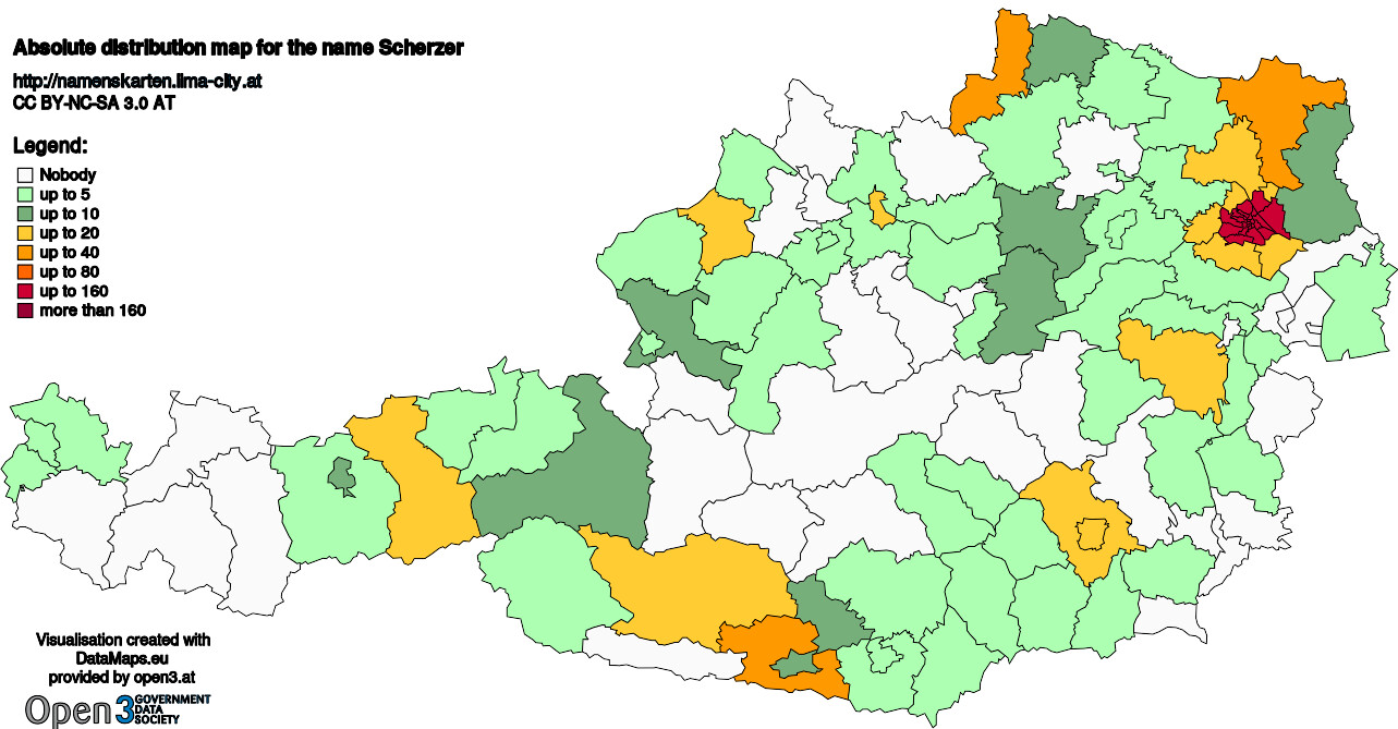 Absolute Distribution maps for surname Scherzer