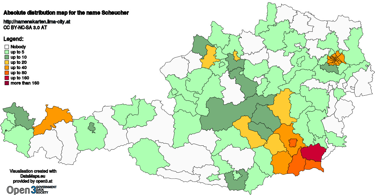 Absolute Distribution maps for surname Scheucher