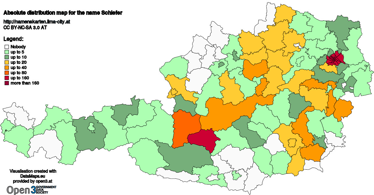 Absolute Distribution maps for surname Schiefer