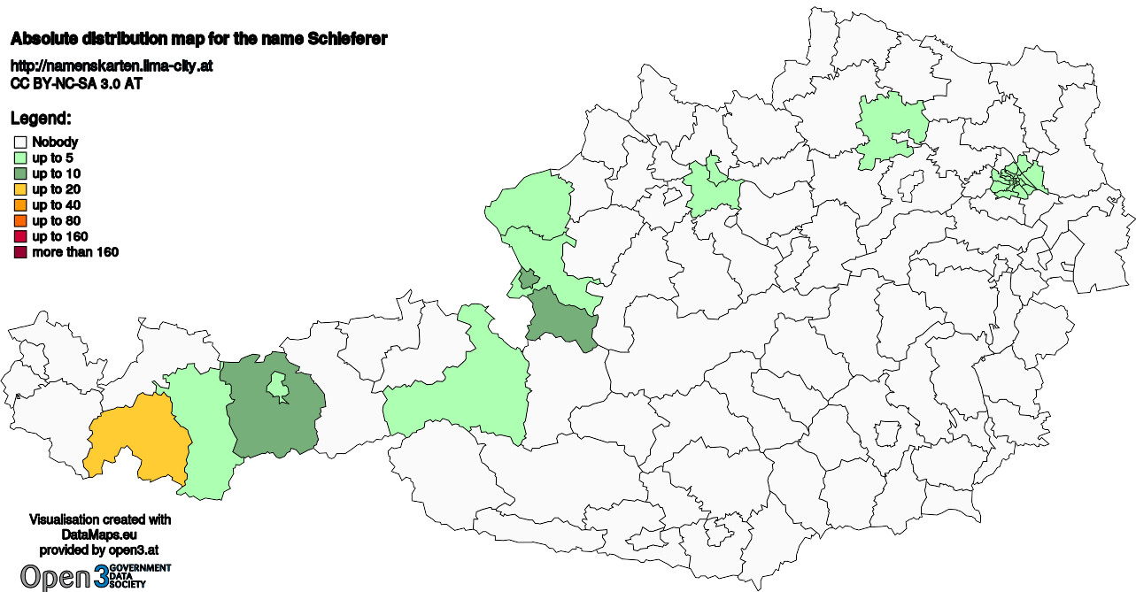 Absolute Distribution maps for surname Schieferer