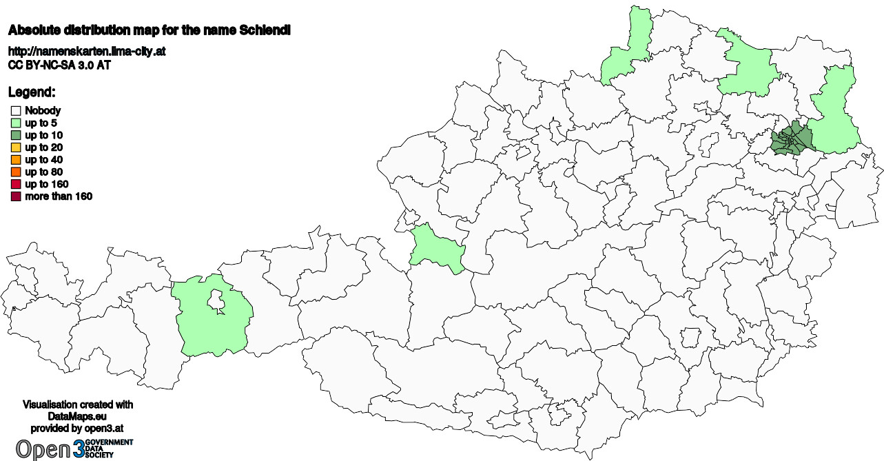 Absolute Distribution maps for surname Schiendl