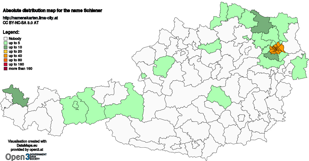 Absolute Distribution maps for surname Schiener