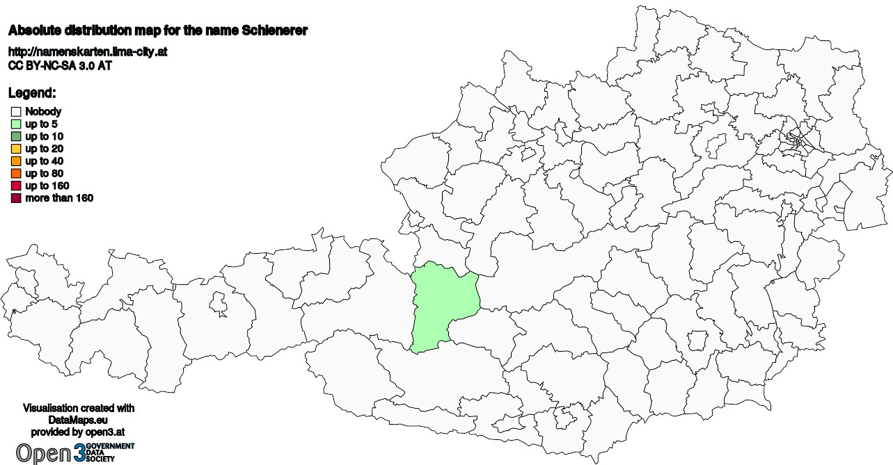 Absolute Distribution maps for surname Schienerer