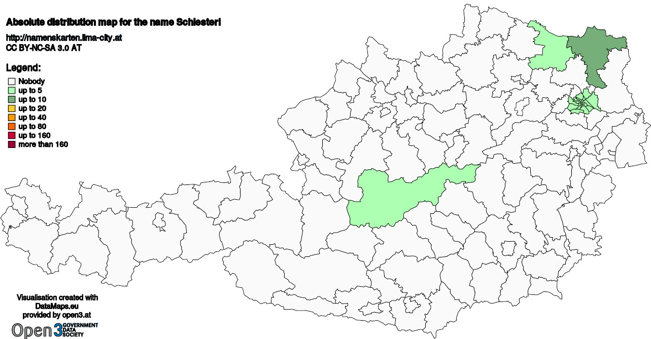 Absolute Distribution maps for surname Schiesterl