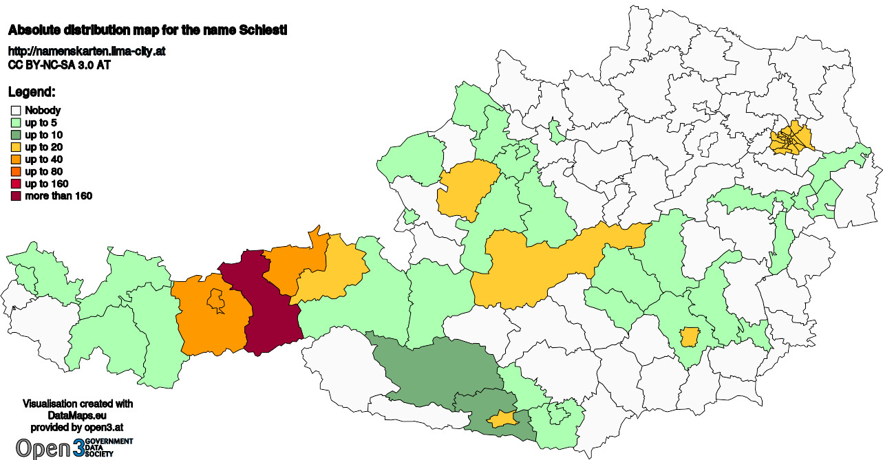 Absolute Distribution maps for surname Schiestl