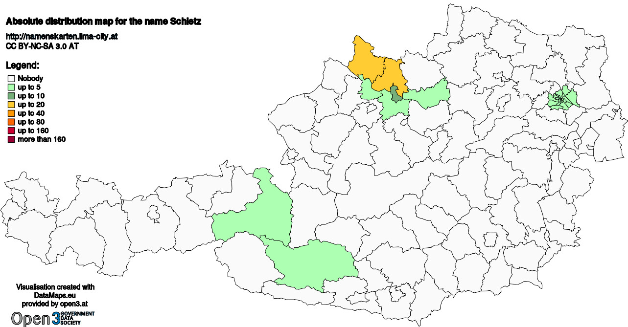 Absolute Distribution maps for surname Schietz