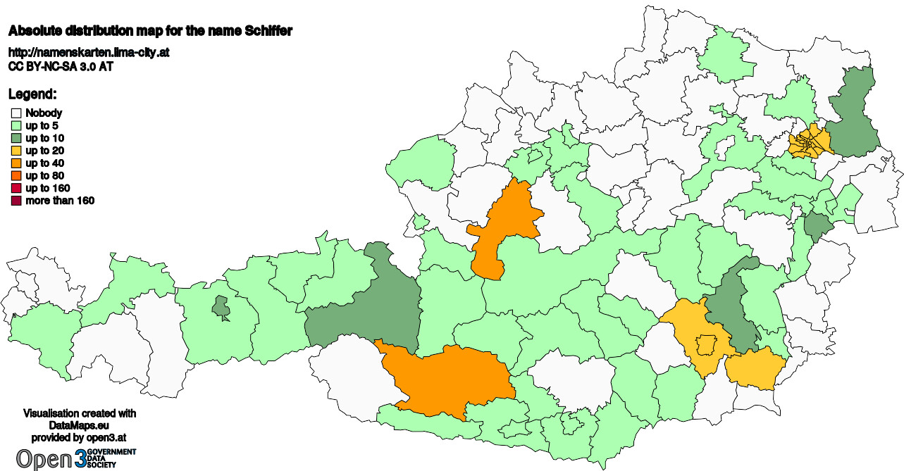 Absolute Distribution maps for surname Schiffer